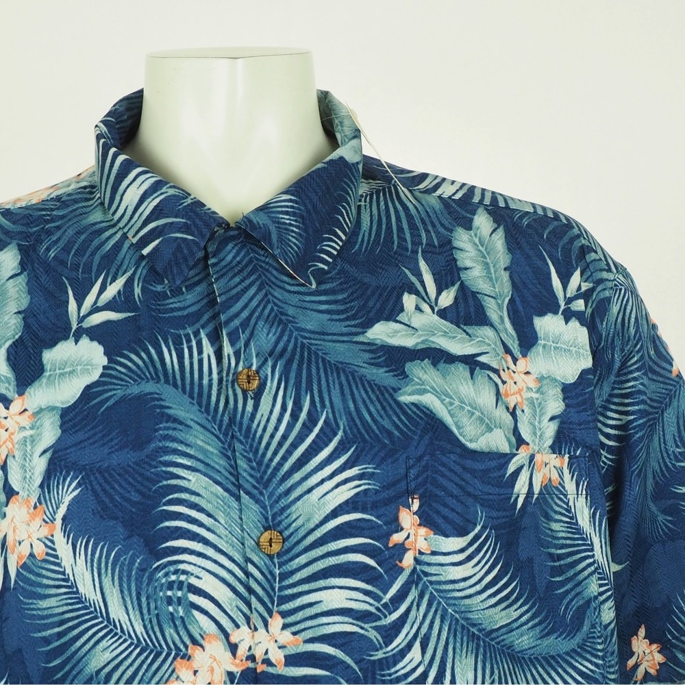 New Caribbean Hawaiian Shirt Mens 4XB Blue Floral Silk Blend Tropical AOP Camp - Picture 2 of 4